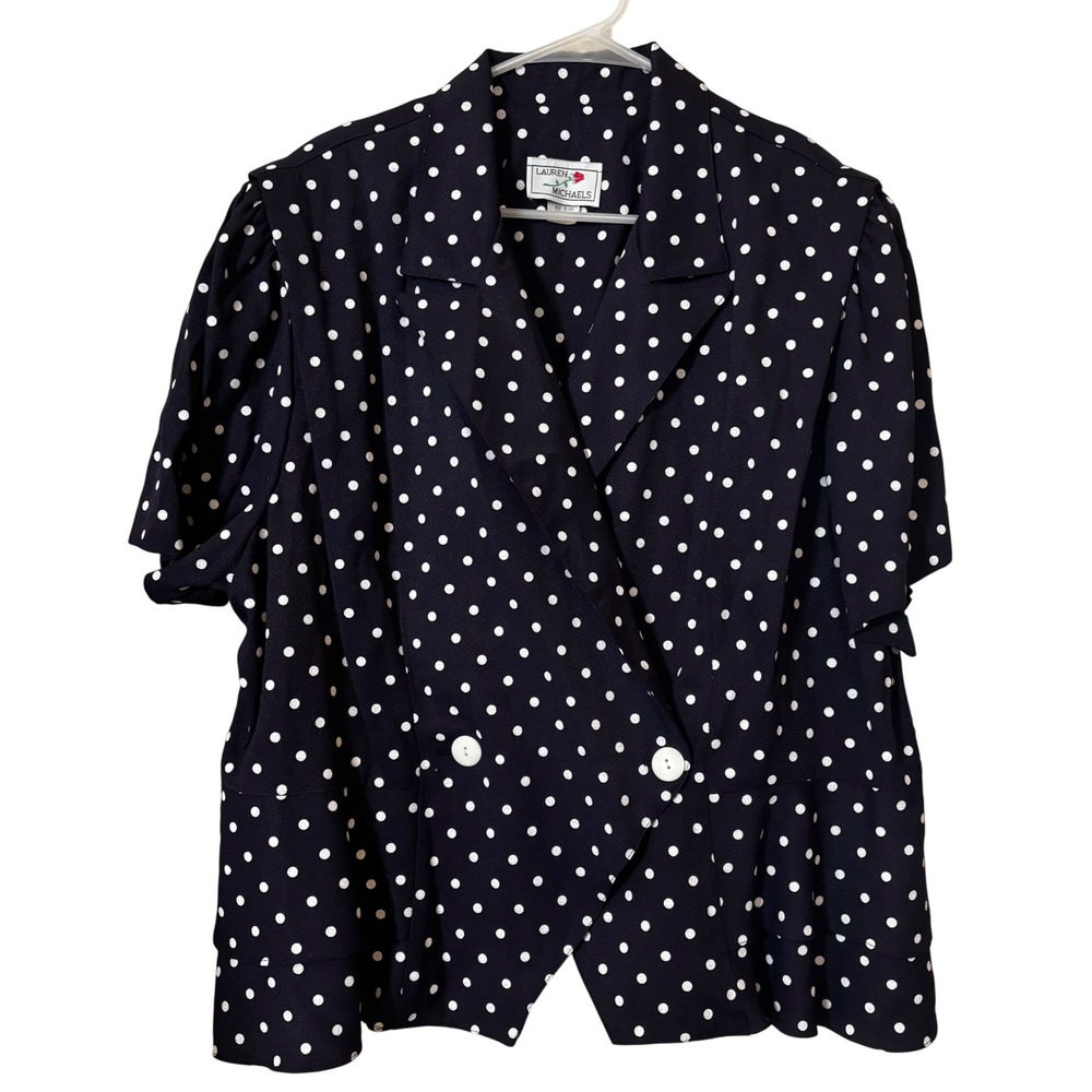 1980s Lauren Michaels Women's Vintage Blazer NWT Double Breasted Navy Polka Dots